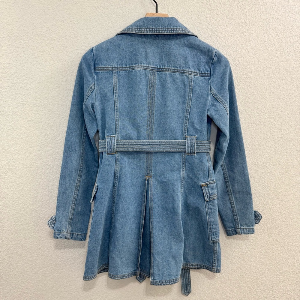 Vintage Forever 21 Denim Belted Jacket 2000s Y2K Trench Style XS - Picture 8 of 11